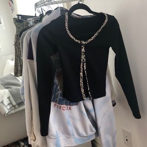 Brandy Melville black cardigan with leapord rim